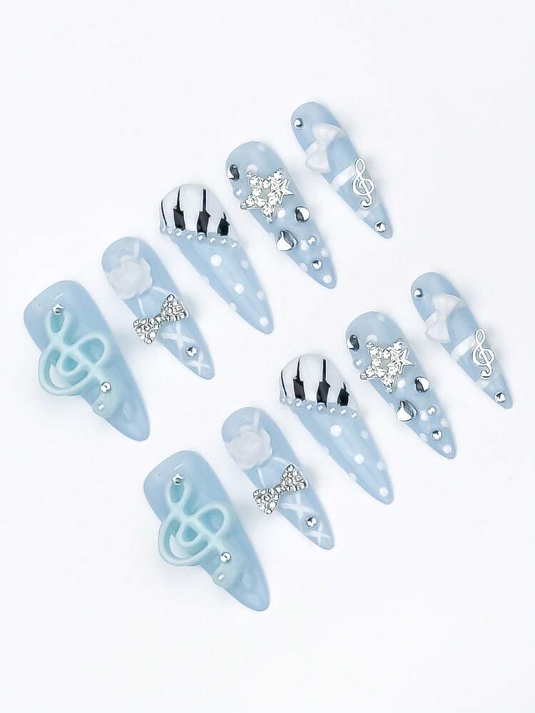 ROMWE Anime 10 Music Notes, Piano Keys, Bow Fake Nail Pads And A Piece Of Double-Sided Tape - Multicolor - View 5