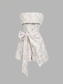 SHEIN MOD 梦幻浪漫白色蕾丝无肩带连体裤，饰有蝴蝶结——适合花园茶会、约会、派对、女士春夏装、春假、度假、野餐、节日、生日等场合。 - 白色 - 查看 2