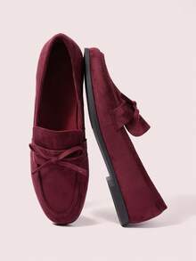 CUCCOO DOLLMOD Round Toe Comfortable Black Bow-Knot Patent Leather Fashionable Ladies Flat Shoes Spring Shoes Spring Break Easter Valentine's Day - Burgundy - View 2