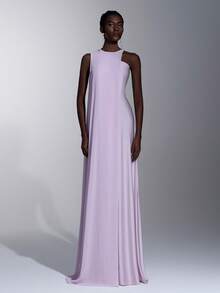 Elitara Elegant Luxurious Lilac Purple A-Line Bridesmaid Dress With Tie Neck - Lilac Purple - View 5