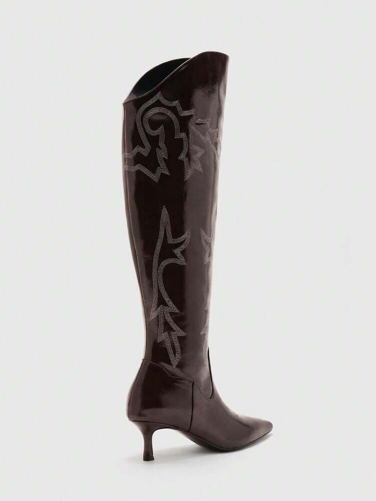 Mnmlis Women's Pointed Toe Elegant High Heel Over-The-Knee Boots, Suitable For Party Occasions Valentine's Day - Brown - View 5