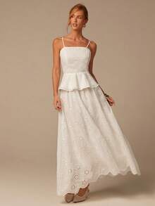 COSMINA 女士优雅度假风刺绣白色荷叶边吊带背心，休闲波西米亚风无袖吊带背心 - 白色 - 查看 3