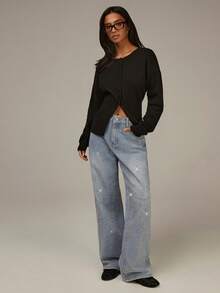 Athîral 女士休闲水洗水钻直筒牛仔裤 - 淺藍色 - 查看 3