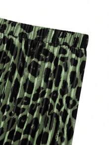 GlowEve CURVE Falda plisada de línea A con estampado de leopardo para mujer de talla grande, de moda, elegante, vintage, casual, minimalista - Verde - Ver 4