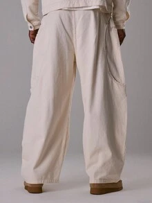 Musero Wide Leg Barrel Style Denim Trouser Button Up Fastening Layered Panel Co-Ord Sets Pants Only Fall/Autumn Winter Winter Clothes - White - View 5