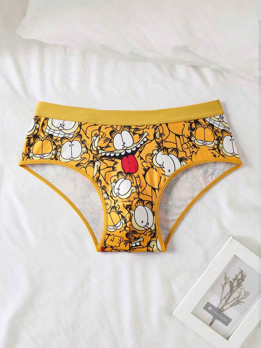 GARFIELD | SHEIN 男士卡通图案舒适三角裤 - 黃色 - 查看 1
