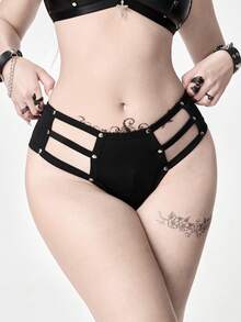 ROMWE Women's Gothic Style Milk Silk Rivet Sexy Thong Panties - Black - View 4