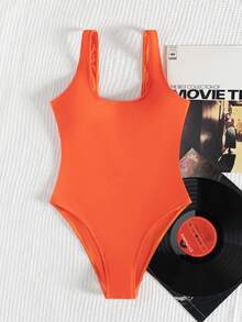 Swim SXY 2025 Women Solid Color Fashionable Backless One-Piece Swimsuit - Orange - View 3