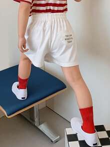 DAZY Young Girl Letter & Heart Patch Elastic Waist Shorts - Apricot - View 3