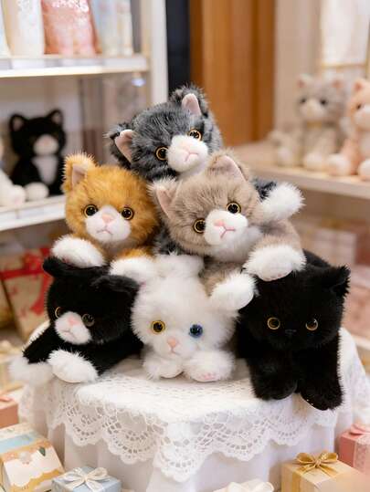 POKOJA LAND - BESTSELLERS 15.7英寸可爱猫咪毛绒玩具娃娃，逼真猫咪填充动物，柔软可爱，灰黑色小猫抱枕，儿童生日礼物，宠物玩具，男孩女孩家居装饰，房间装饰