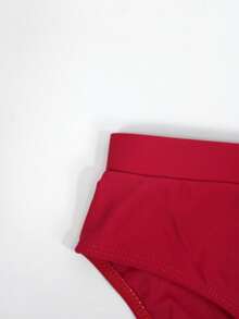 Manfinity KASUA Men Beach Vacation Solid Swim Brief,Hawaiian - Red - View 5