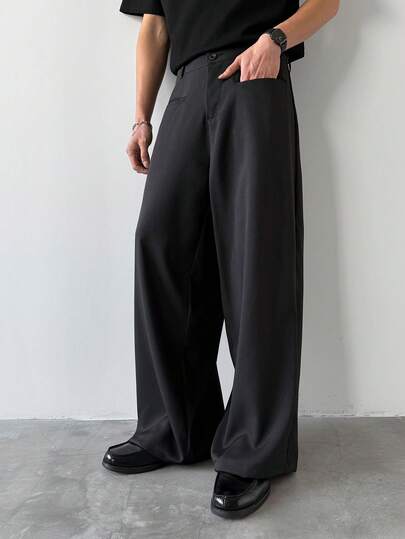 Manfinity Mode Men's Suit Pants, Casual Trousers, Business Casual, Suitable For Daily Dates And Business Parties, An Essential Gift For Boyfriends And Husbands,Men Old Money,Daily Leisure, Weekend Trips, Outdoor Activities, Travel Expeditions, Relaxed Work Environments Or Semi-Formal Occasions, Boyfriend/Husband Gift, Anniversary /Birthday Gift Party Summer Vacation Holiday New Years Wedding,Black Suit And Loose-Fitting Casual Pants