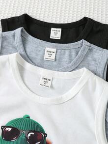 SHEIN 6件套酷炫小熊和小男孩卡通熊印花休闲简约背心和短裤三件套，适合夏季和返校季穿着。 - 彩色 - 查看 8