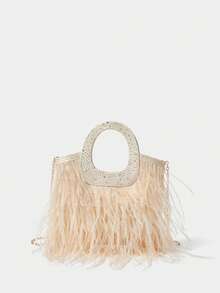 SHECARRY Bolso de mano mini de moda, elegante y versátil bolso de hombro cruzado con cadena para mujer - Albaricoque - Ver 6