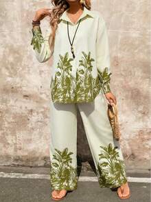 INAWLY Woven Fabric Positioned Print Elegant Loose Women's Suit, Suitable For Commuting - Green - View 6