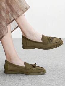 CUCCOO BIZCHIC Giày lười nữ màu xanh hải quân bằng da lộn, kiểu dáng thoải mái, đa năng, phù hợp cho hoạt động ngoài trời, đi làm, công sở và mặc hàng ngày. - Màu xanh Bạc hà - Xem 2