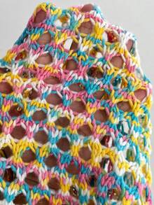 Chiquease Fashionable Colorful Hollow-Out Knit Cropped Sweater - Multicolor - View 7