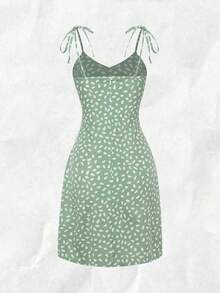 Olithes Vestido de tirantes con busto fruncido con estampado total, atuendo de playa de vacaciones para mujeres - Verde - Ver 2