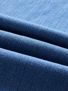 SHEIN MOD 女士褶皱修身牛仔中长连衣裙，适合约会和外出穿着 - 中等水洗藍 - 查看 5