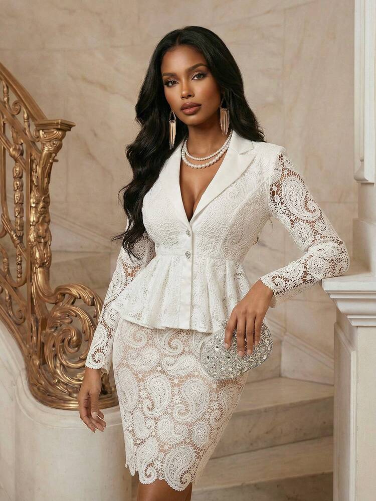 2pcs Set Water-Soluble Lace Elegant Office Lady Outfit