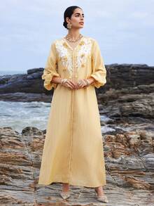 Al Najma 女士土耳其长款连衣裙和阿拉伯传统长袍 - 黃色 - 查看 1