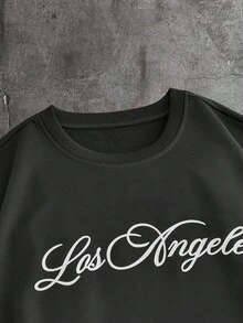 AXEPEAK Conjunto de camiseta y pantalones casuales para hombre con estampado de letras, para verano - Gris - Ver 5