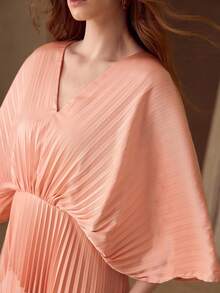 MOTF PREMIUM WOMEN'S ROMANTIC ELEGANT BATWING SLEEVE PLEATED DRESS, SPRING/SUMMER - Pink - View 2