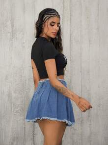 Women Simple Printed Crop Top Slim Fit T-Shirt GOD'S FAVORITE Graphic Tees Women Tops - Black - View 2