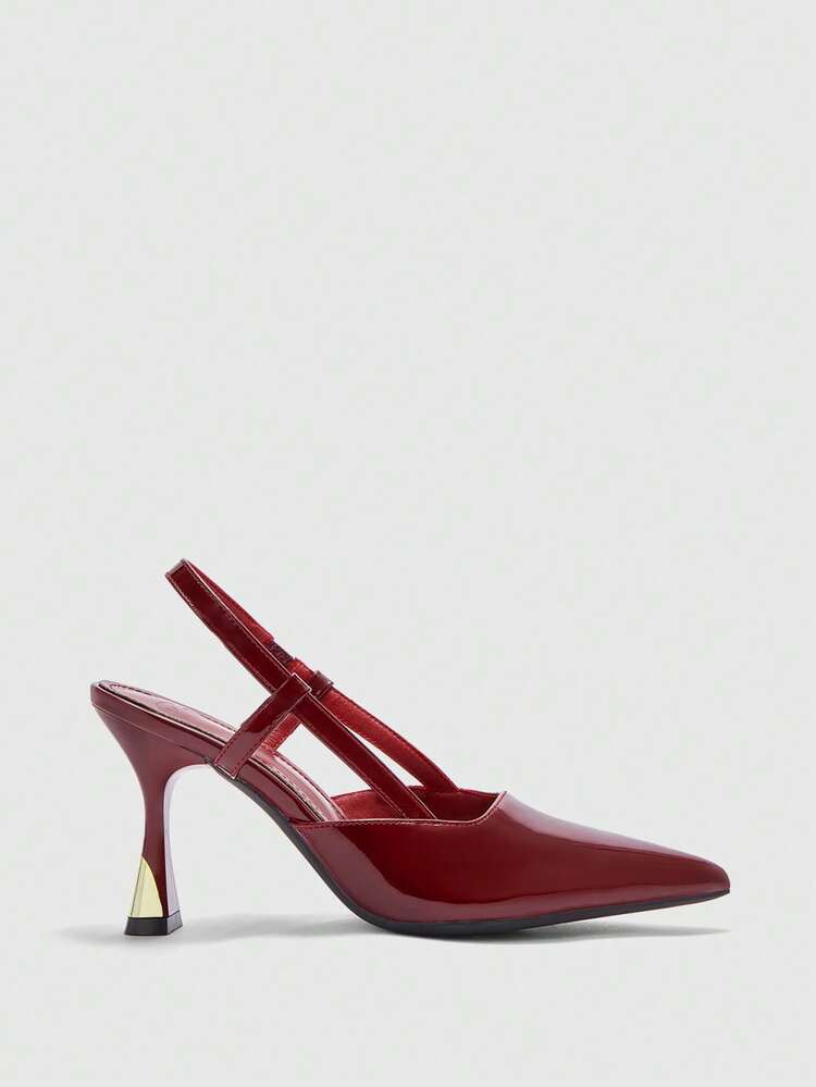 CUCCOO BIZCHIC Women Shoes Women's Pointed Thin High Heel Burgundy Back Strap Women's High Heel Shoes Stylish And Comfortable Commuters Business Versatile Women's Slingback Shoes