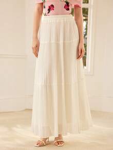 MOTF PREMIUM WOMEN'S ELASTIC WAIST PLEATED FLARE SKIRT - White - View 4