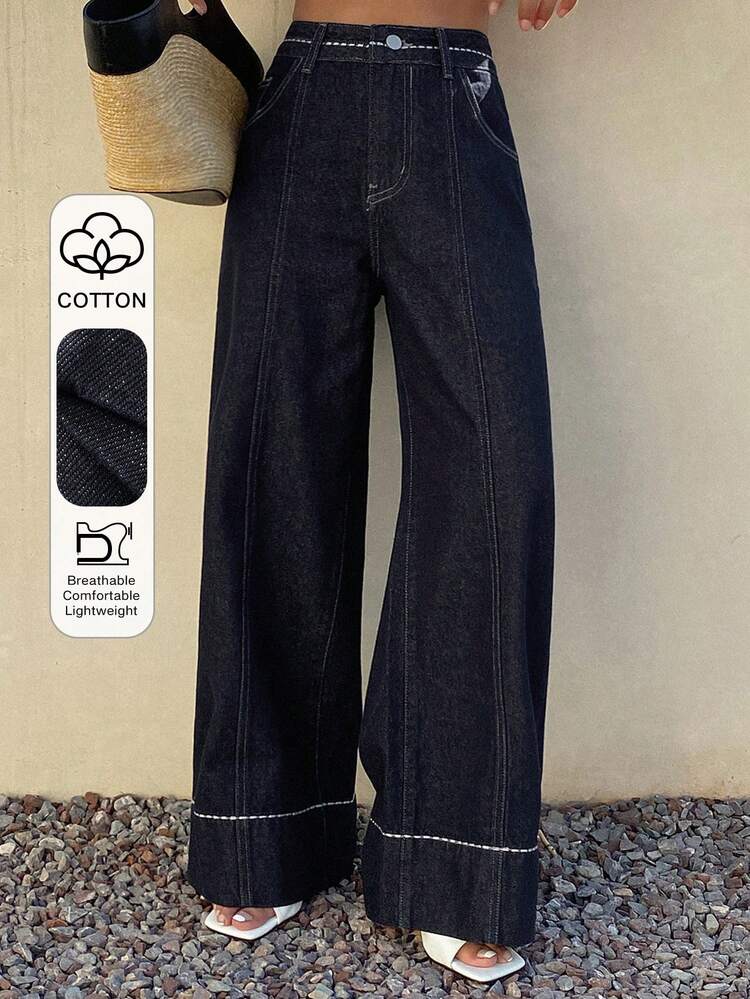 Women's Loose Casual Vacation Style Straight Leg Jeans, Spring/Summer