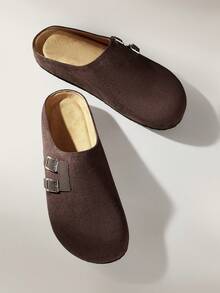 Solecia New Women's Flat Slip-On Shoes, Half-Closed Slippers Made Of Faux Suede Material, Comfortable And Versatile, Suitable For Going Out, Commuting, And Shopping - Coffee Brown - View 2