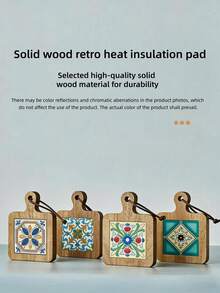 Cirelle 1 chiếc đế lót ly/khay/miếng lót nồi bằng gỗ nguyên khối kiểu cổ điển, chịu nhiệt, họa tiết retro, màu tự nhiên, thích hợp cho bàn ăn nhà bếp, quà tặng tân gia, tiệc cưới. - Nhiều màu - Xem 4