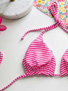 Swim Mod Women's Ditsy Floral Spaghetti Strap Backless Bikini Top - Multicolor - View 5