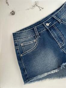 Elamini Y2K Fashion Casual Embroidered Low-Waist Denim Shorts - Medium Wash - View 5