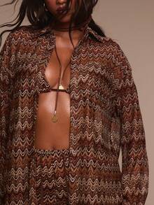 Musera Resort Pattern Collard Beach Cover Up Shirt Only Swim Vacation Holiday Summer Travel Beachwear Terra Sol Spring - Multicolor - View 2