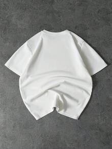 PAVTROS 男士休闲日常通勤字母印花短袖白色T恤，夏季 - 白色 - 查看 2