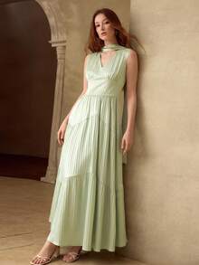 MOTF PREMIUM WOMEN'S JACQUARD LONG A-LINE DRESS, SPRING/SUMMER - Mint Green - View 6