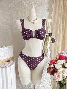 Swim Mod Bộ bikini nữ mới họa tiết chấm bi, dây đeo rộng, cổ chữ U, áo croptop và quần bikini xẻ cao, đồ bơi mùa hè gợi cảm. - Nhiều màu - Xem 3