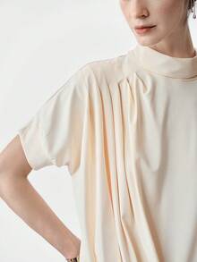 Aalyst Tricou elegant pentru femei, cu guler lung, plisat, cu fundă și mânecă scurtă, galben deschis, potrivit pentru ocazii de primăvară/vară, precum Anul Nou, Ziua Îndrăgostiților, Paște, Ziua Mamei, nunți în Orientul Mijlociu, la locul de muncă, escapade romantice - Lumină galbenă - Vizualizare 4