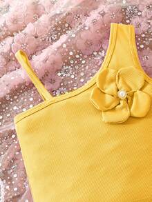 Sparklyn Bộ áo trễ vai họa tiết hoa và quần short sọc cho bé gái tuổi teen, thời trang khi đi làm và đi nghỉ - Màu vàng - Xem 4