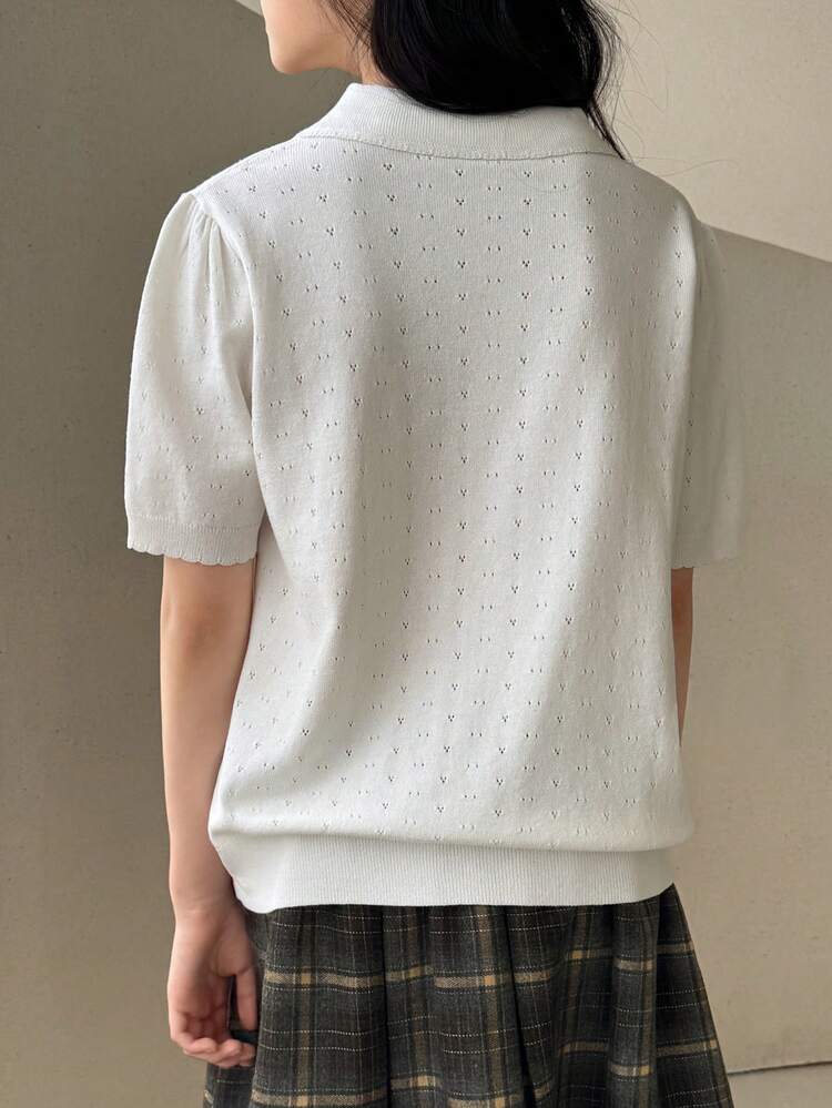 Tween Girls' Casual Solid Color Short Sleeve Mesh Knit Top