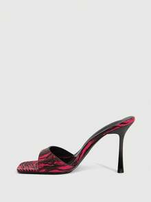 CUCCOO SZL Snake Skin Pattern Square Toe High Heel Sandals, Retro Sexy Style, Suitable For Dates, Parties, Urban Commute And Other Occasions Requiring Elevated Presence Spring Shoes - Burgundy - View 10