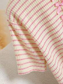 CosyJoli Plus Size Women's Casual Commuter Striped Print Bowknot Decor Short Sleeve T-Shirt, Summer - Pink - View 6