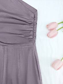 Cévolie Women's Solid Color Ruched Side Casual Jumpsuit - Purple - View 4