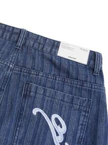 SWAVVY Men Jeans Graphic Jeans Pinstripe Pants Wide Leg Jeans Denim Pants Baggy Jeans - Blue - View 4