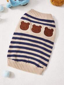 PETSIN 猫狗宠物冬季条纹毛衣，保暖可爱针织毛衣，超萌小熊图案 - 彩色 - 查看 11