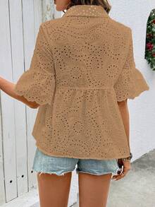 Breezaya Embroidered Shirt, Open Front Shirt, Embroidered Placket Shirt, Casual Shirt - Khaki - View 2