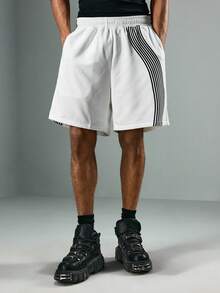 ROMWE MEN Street Life Men's Summer Elastic Waist Drawstring Music & Symbol Print Shorts - White - View 5