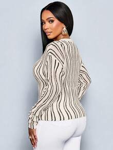 SOLERSUN Women's Elegant And Stylish Round-Neck Button-Up Crochet Long-Sleeved Cardigan, A Lightweight Striped Knit Cardigan, Suitable For Everyday Casual Wear, Dates, Parties, And Beach Vacations. - Apricot - View 2